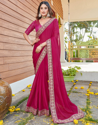 Samah Embellished, Embroidered Bollywood Chiffon Saree(Pink)