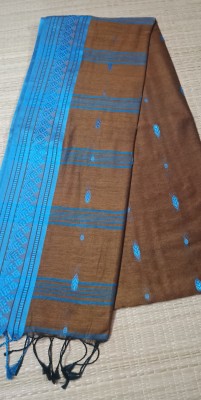 Sandhyatara Woven Handloom Pure Cotton Saree(Gold, Blue)