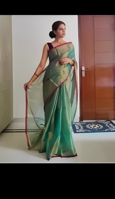 Amita Collections Self Design Handloom Tissue Saree(Light Green)