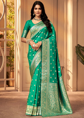 Pervas Woven Kanjivaram Cotton Silk, Pure Silk Saree(Green)