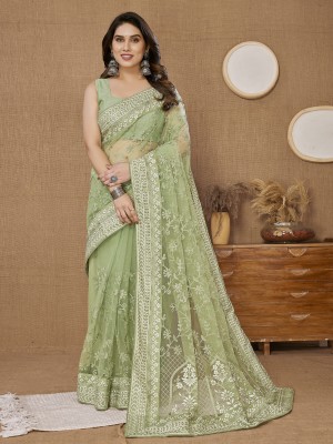 Tasrika Embroidered Bollywood Net Saree(Light Green)