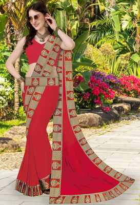 FabDaisy Printed Banarasi Lycra Blend Saree(Red)
