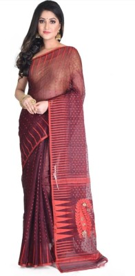 Krishneshwari Self Design, Woven Jamdani Cotton Silk Saree(Maroon)