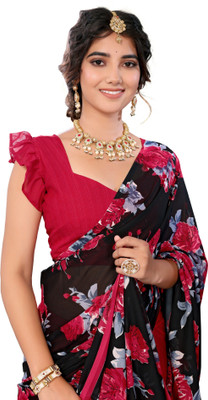 Priyashi Floral Print Daily Wear Georgette Saree(Pink)