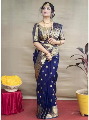 SHREE SANT SAREES Solid/Plain Banarasi Art Silk Saree(Blue)