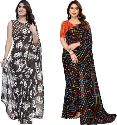 kashvi sarees Self Design, Printed Daily Wear Georgette Saree(Pack of 2, Grey, Multicolor)