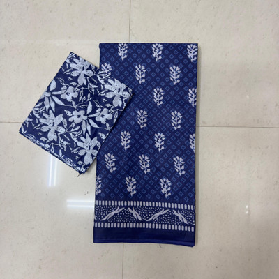 RAVI JANKI Printed, Floral Print, Geometric Print Ikkat Pure Cotton Saree(Dark Blue)