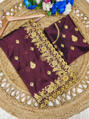 Mikhushop Embroidered Bollywood Supernet Saree(Maroon)