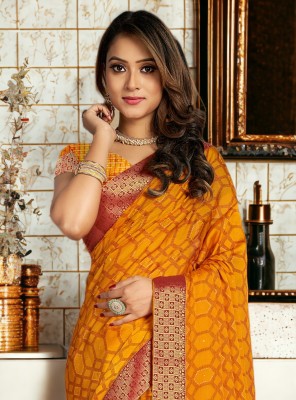 NIRMOHIFASHION Self Design Bollywood Georgette Saree(Yellow)