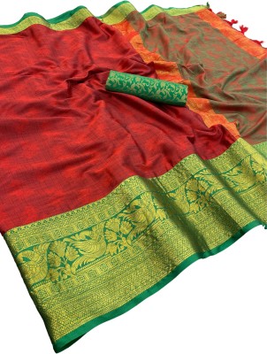 SHIV FASHION Woven Banarasi Silk Blend, Cotton Blend Saree(Multicolor)