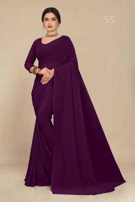 STAVA CREATION Solid/Plain Daily Wear Georgette Saree(Purple)