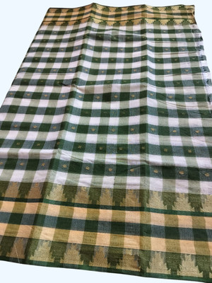Maasaree Solid/Plain Tant Pure Cotton Saree(White, Dark Green)