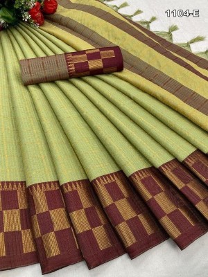 Dhami Checkered Maheshwari Jacquard, Cotton Silk Saree(Brown, Light Green)