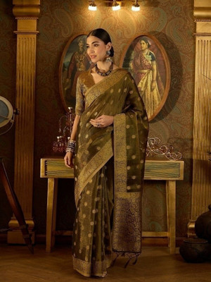 Tasrika Woven, Self Design Banarasi Tissue, Silk Blend Saree(Black)
