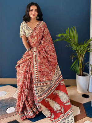 ANOUK Printed Daily Wear Cotton Blend Saree(Maroon)
