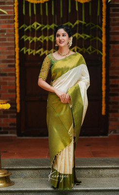 Aquiliq Self Design Banarasi Silk Blend Saree(Yellow)