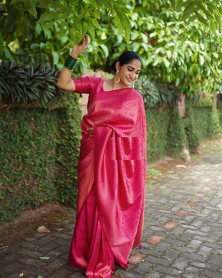 Bhakti Creative Self Design Banarasi Silk Blend Saree(Pink)