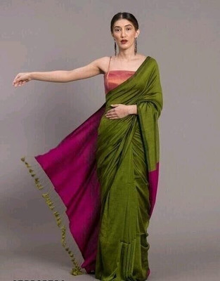 RONI TEXTILES Self Design Assam Silk Cotton Silk Saree(Light Green)