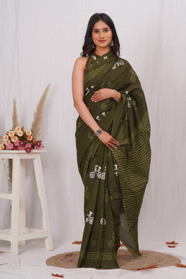 Pinkcity Trade World Printed, Blocked Printed Bandhani Pure Cotton Saree(Red)