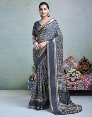 Samah Embroidered, Woven, Printed Bollywood Silk Blend Saree(Blue, White)
