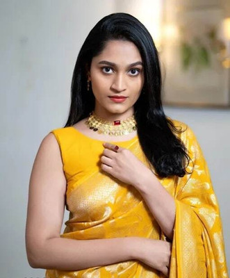 DIVINE JUNCTION WEAR Self Design Banarasi Satin Saree(Yellow)