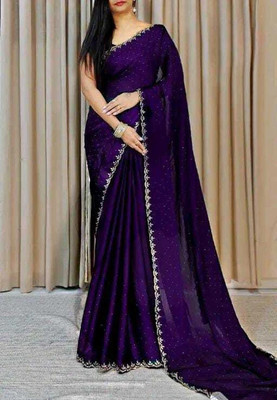 JAGRUL JM Embellished Bollywood Chiffon Saree(Purple)