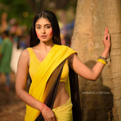 Anand Sarees Solid/Plain Bollywood Georgette Saree(Yellow)