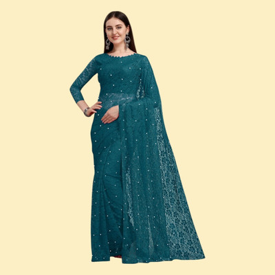 NORAFLEX Embroidered Bollywood Net Saree(Blue)
