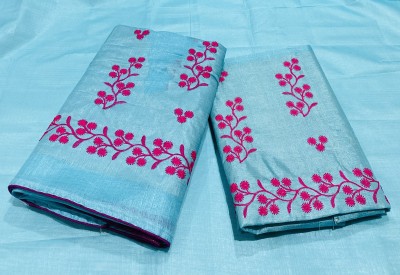 AXOMIYA Embroidered Mekhela Chador Cotton Blend Saree(Light Blue)