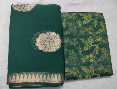 Durga Emporio Woven Bhagalpuri Georgette Saree(Dark Green)