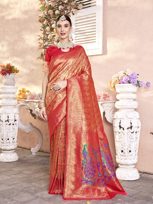 ANOUK Woven Paithani Art Silk Saree(Red)