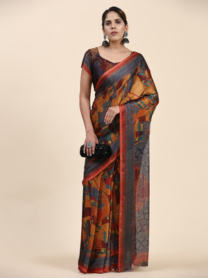 GOPINATH WEAVES Digital Print Assam Silk Chiffon Saree(Maroon, Multicolor)