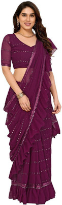ROOP SUNDARI SAREES Dyed, Embroidered Bollywood Georgette Saree(Purple)