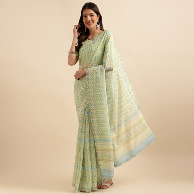 RekhaManiyar Printed Bollywood Organza Saree(Light Green)
