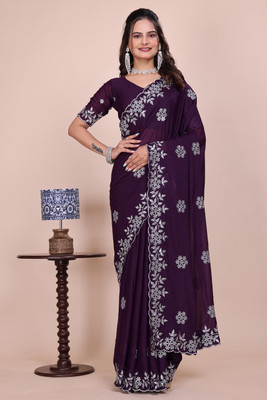 niesha fashion Embroidered Bollywood Chiffon Saree(Purple)