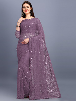 LOROFY Self Design Bollywood Net Saree(Purple)