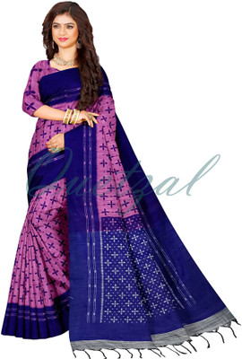 Quetzal Printed Sambalpuri Pure Cotton Saree(Pink)