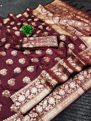PHEASANT Printed Paithani Pure Silk, Art Silk Saree(Maroon)