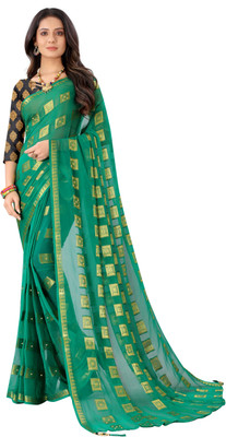 RHEY Woven Bollywood Chiffon Saree(Dark Green)