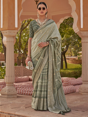 Sareemall Woven Kanjivaram Silk Blend Saree(Grey)