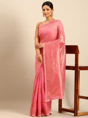 FASHION PETALS Woven Daily Wear Cotton Blend Saree(Pink)