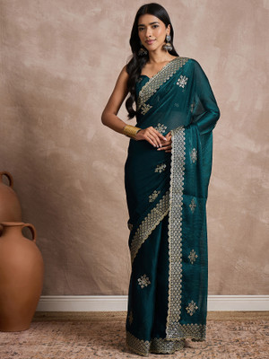 Tasrika Embellished Bollywood Chiffon Saree(Blue)
