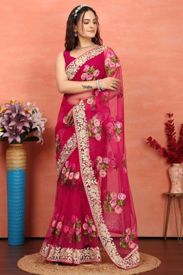 kumawat creation Embroidered Bollywood Net Saree(Pink)