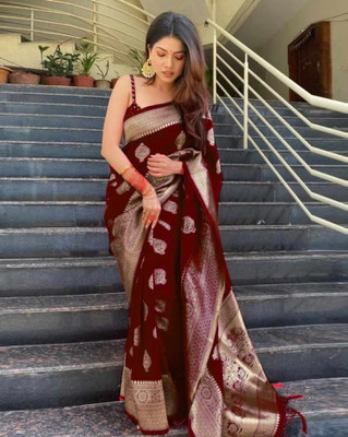 Niya Solid/Plain Bollywood Jacquard Saree(Maroon)
