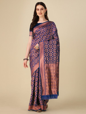 RASVRITI Woven Kanjivaram Pure Silk, Art Silk Saree(Blue)