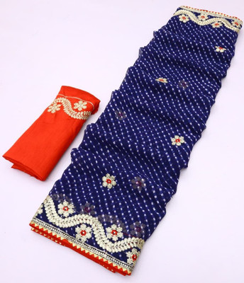 nirave fashion Printed Bandhani Georgette Saree(Blue)