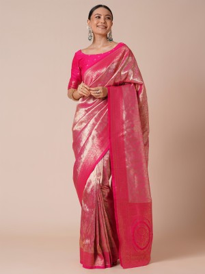 Sareemall Embellished Kanjivaram Silk Blend Saree(Pink)