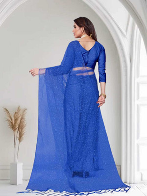 BHAGWATI ART Self Design Bollywood Net Saree(Blue)