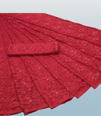 NEXA Solid/Plain Bollywood Net Saree(Red)