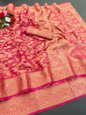 A To Z Cart Digital Print Daily Wear Organza Saree(Pink)